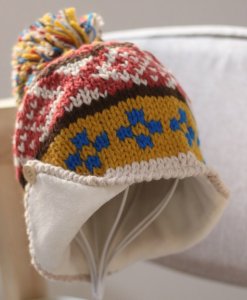 Jacquard Helmet Hat with Button Detail