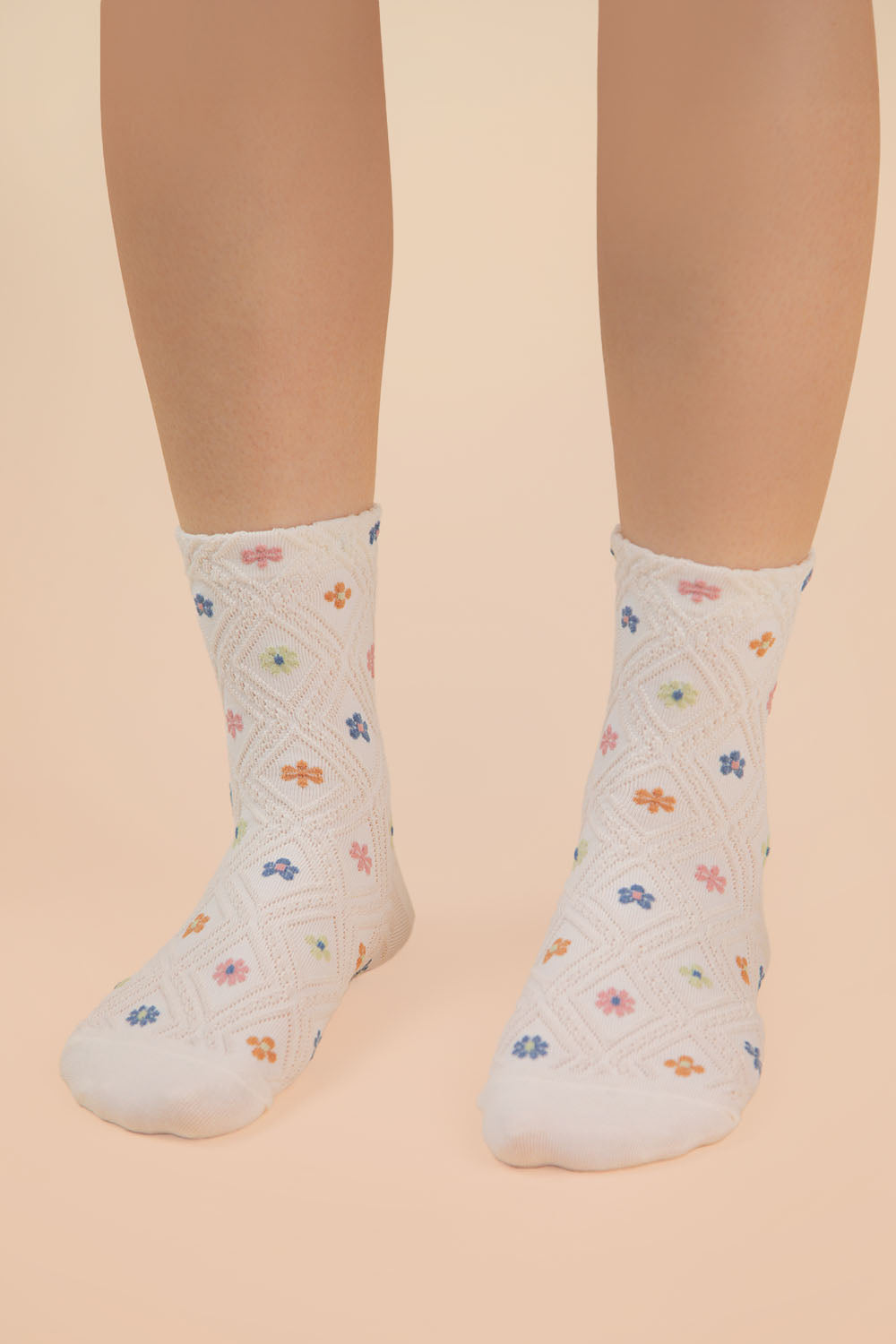 Floral Printed Textured Crew Socks