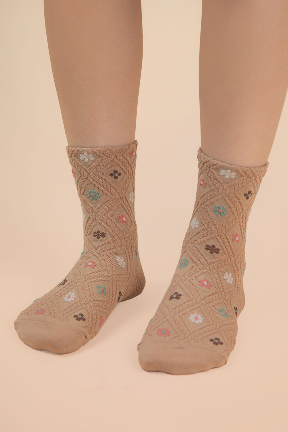 Floral Printed Textured Crew Socks