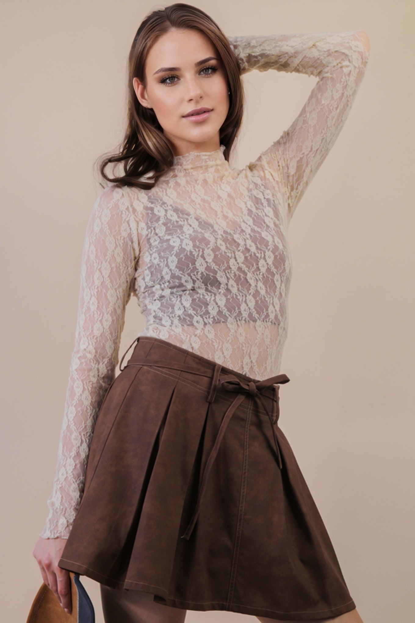 High Neck Sheer Lace Top