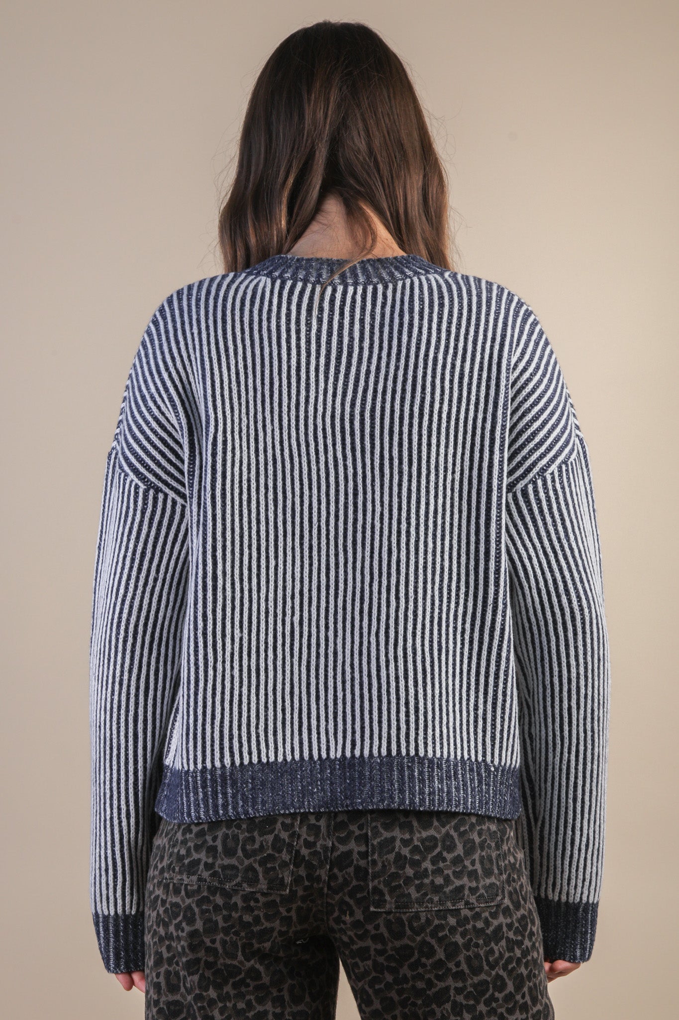 Tie Front Two Tone Knit Cardigan