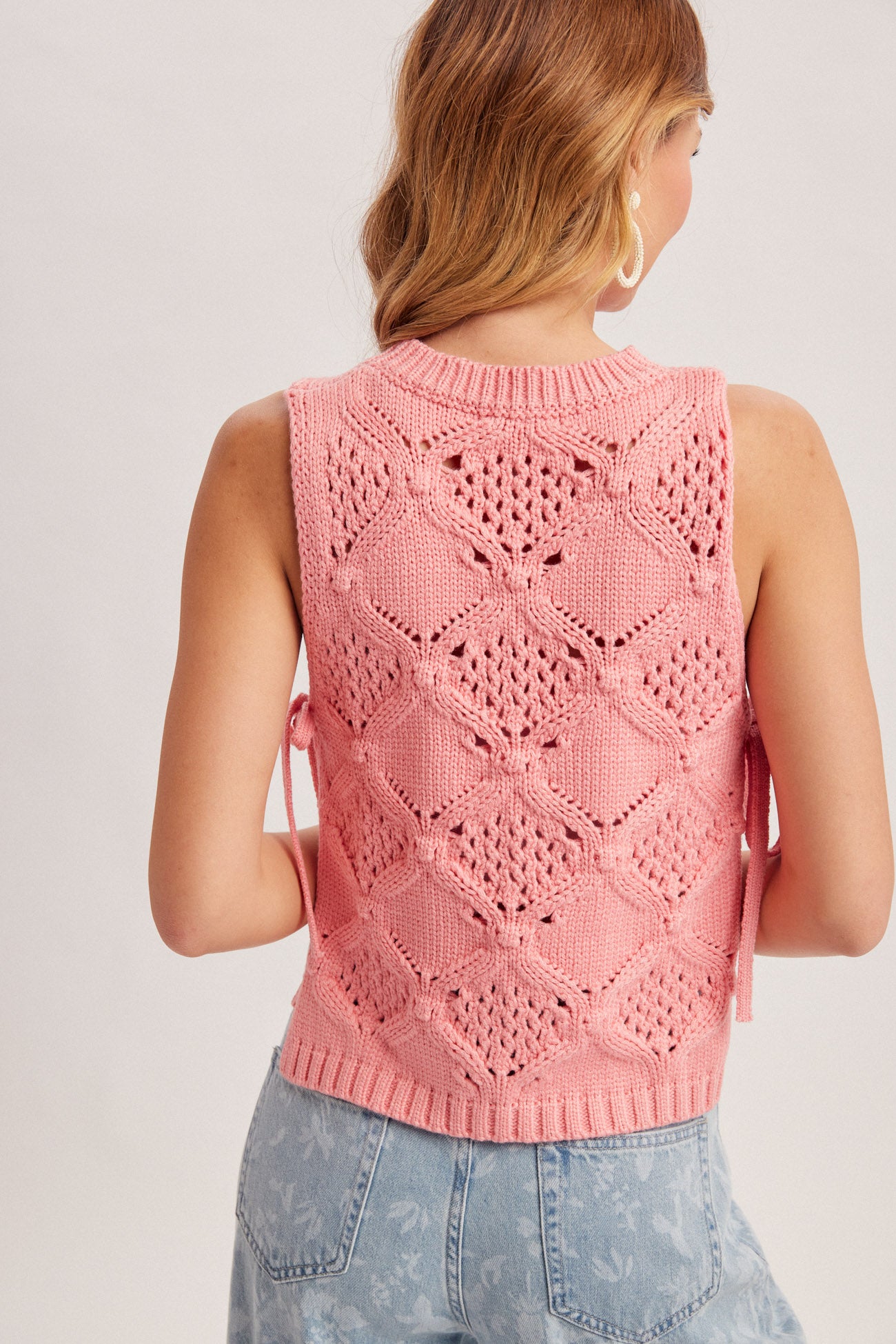 Side Tie Open Crochet Knit Top