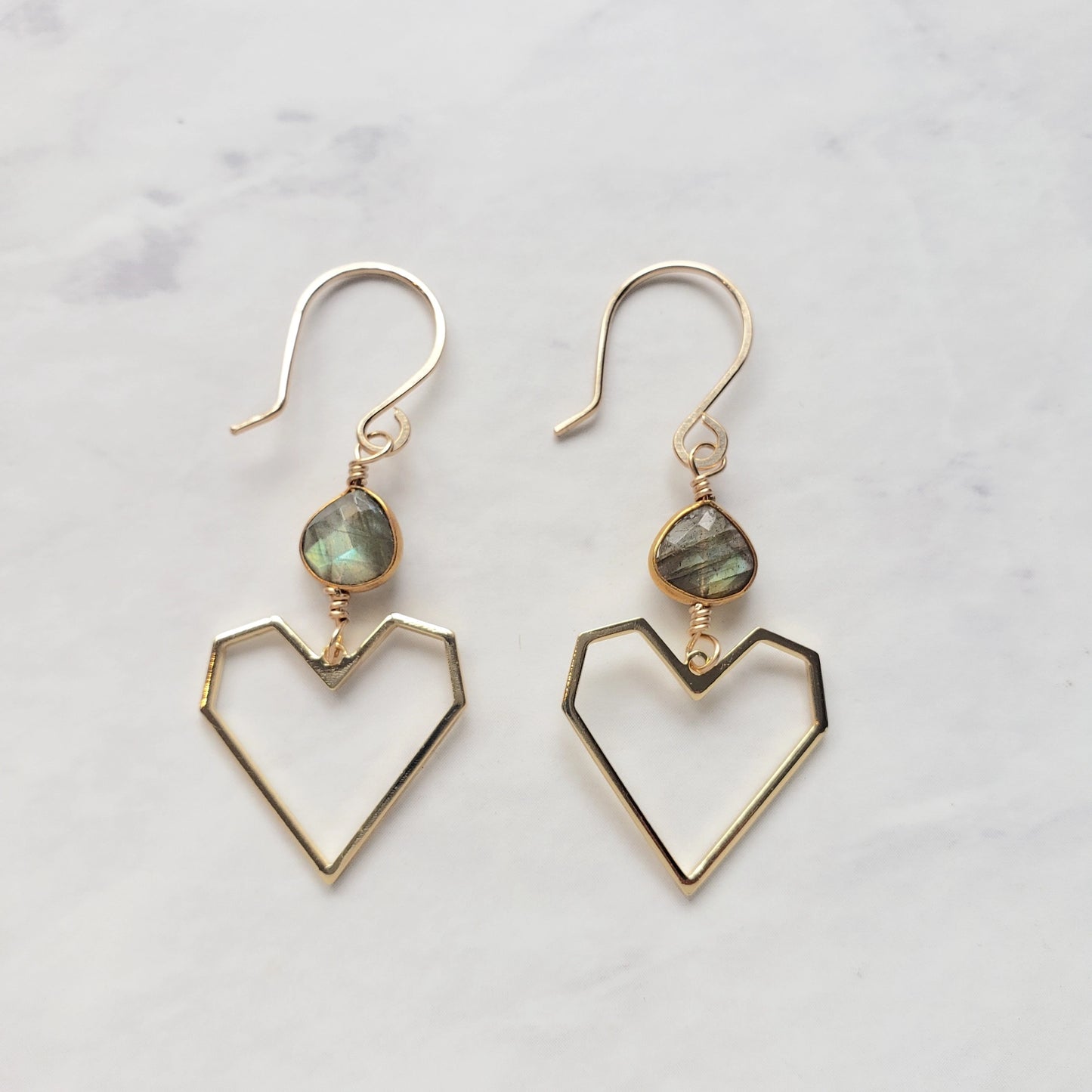 Geometric Heart Labradorite Earrings