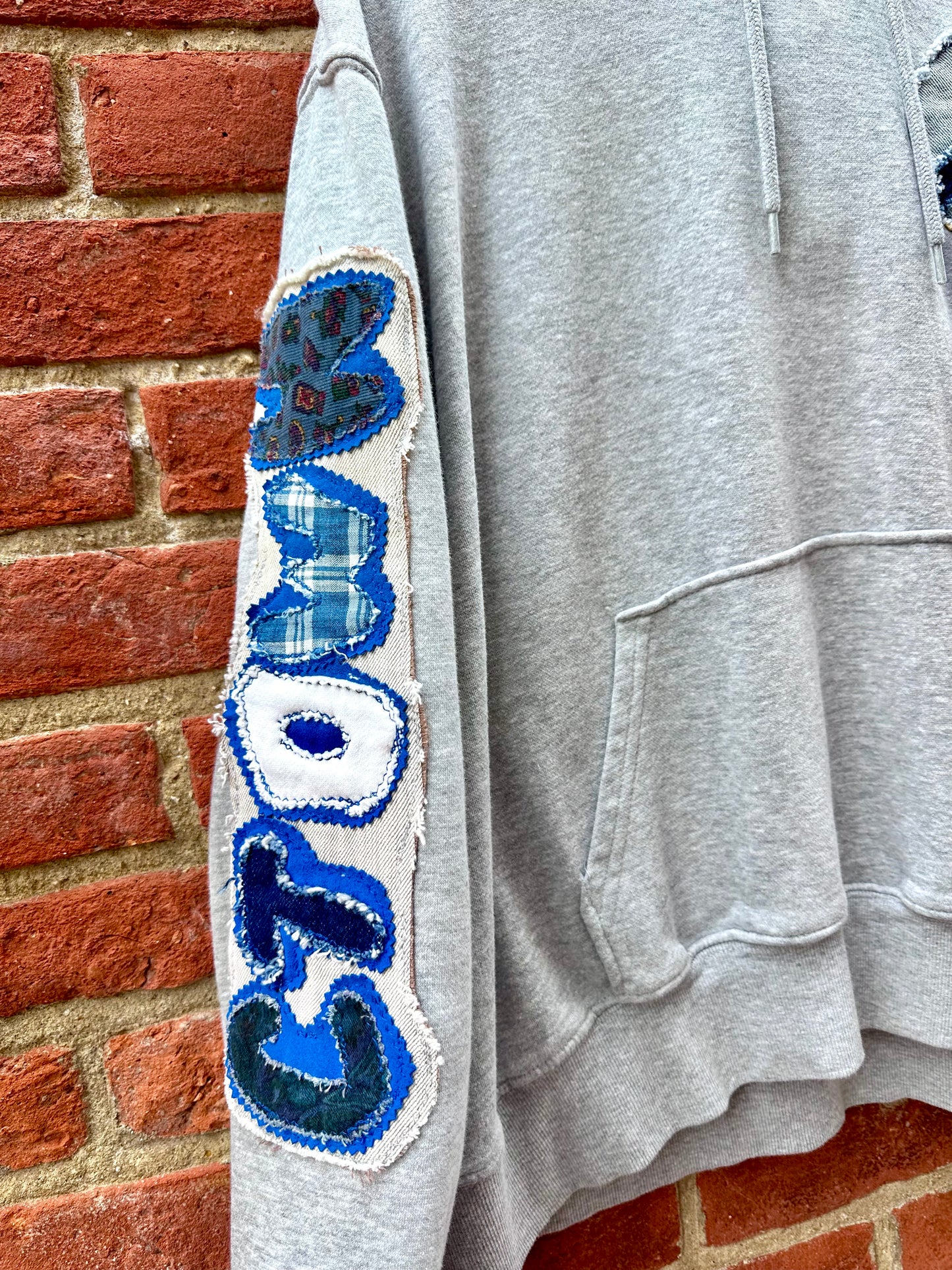 Blue Ctown Sleeve Grey Hoodie