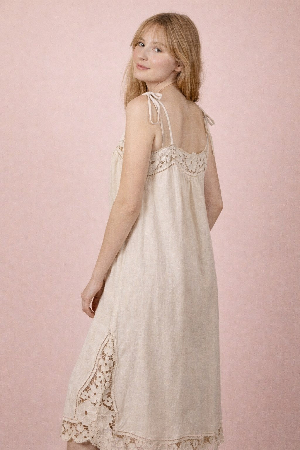 Lace Trim Linen Maxi Dress