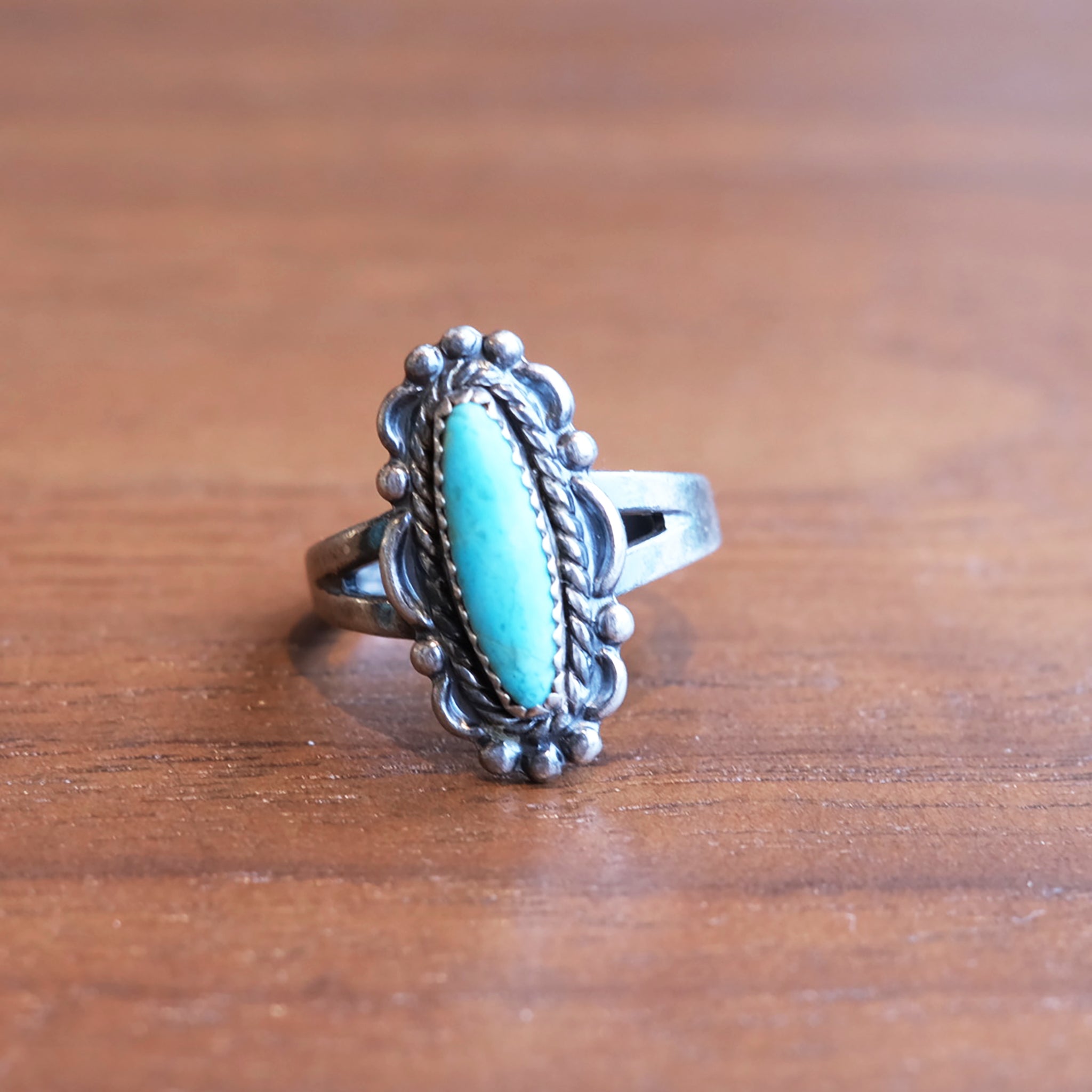 Large Turquoise Oblong Ring Scallop Setting