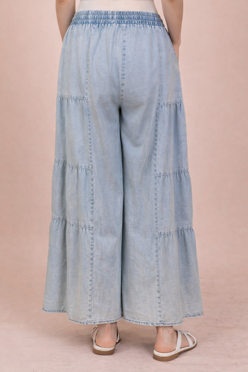 Tiered Mineral Washed Chambray Pants