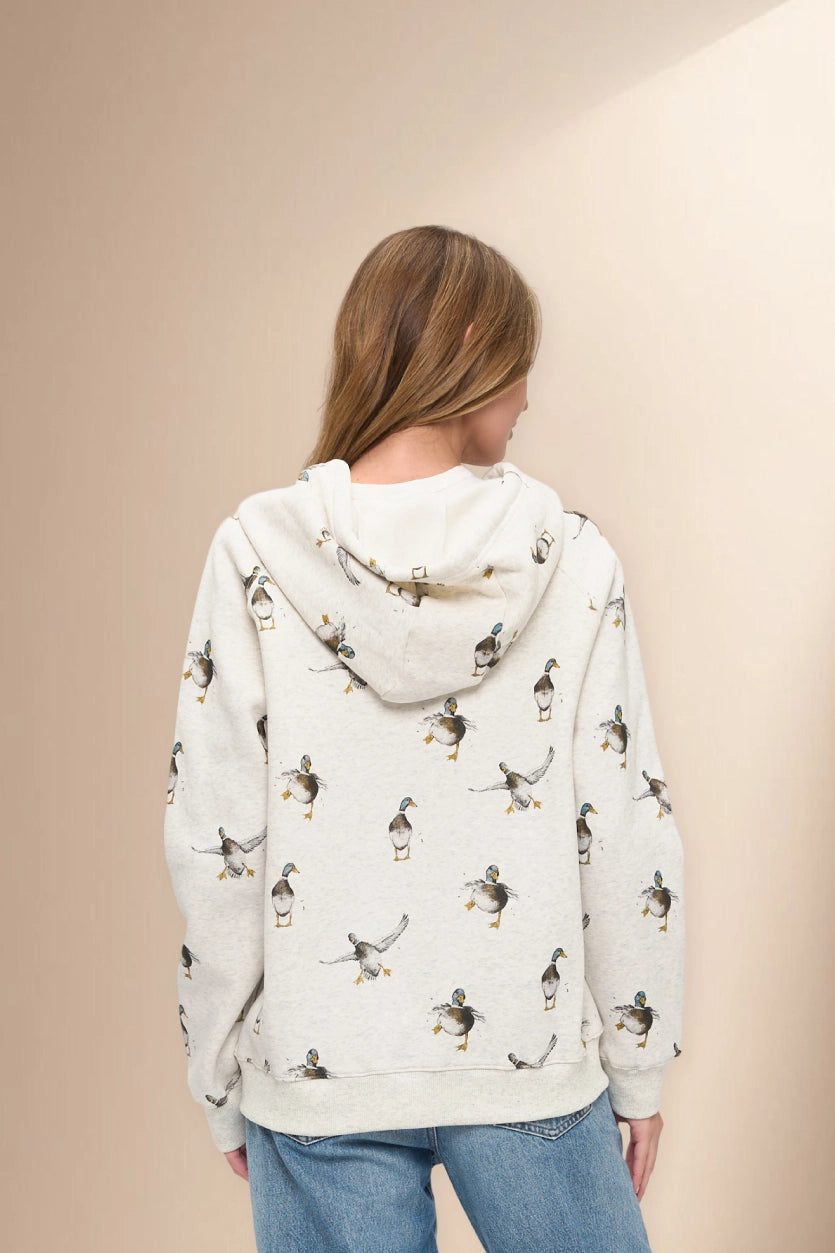 Mallard Duck Print Zip-Up Hoodie
