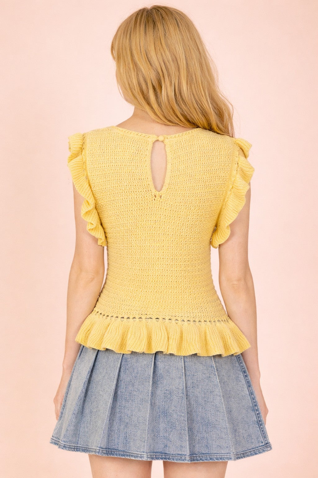 Ruffled Sleeveless Knit Sweater Top