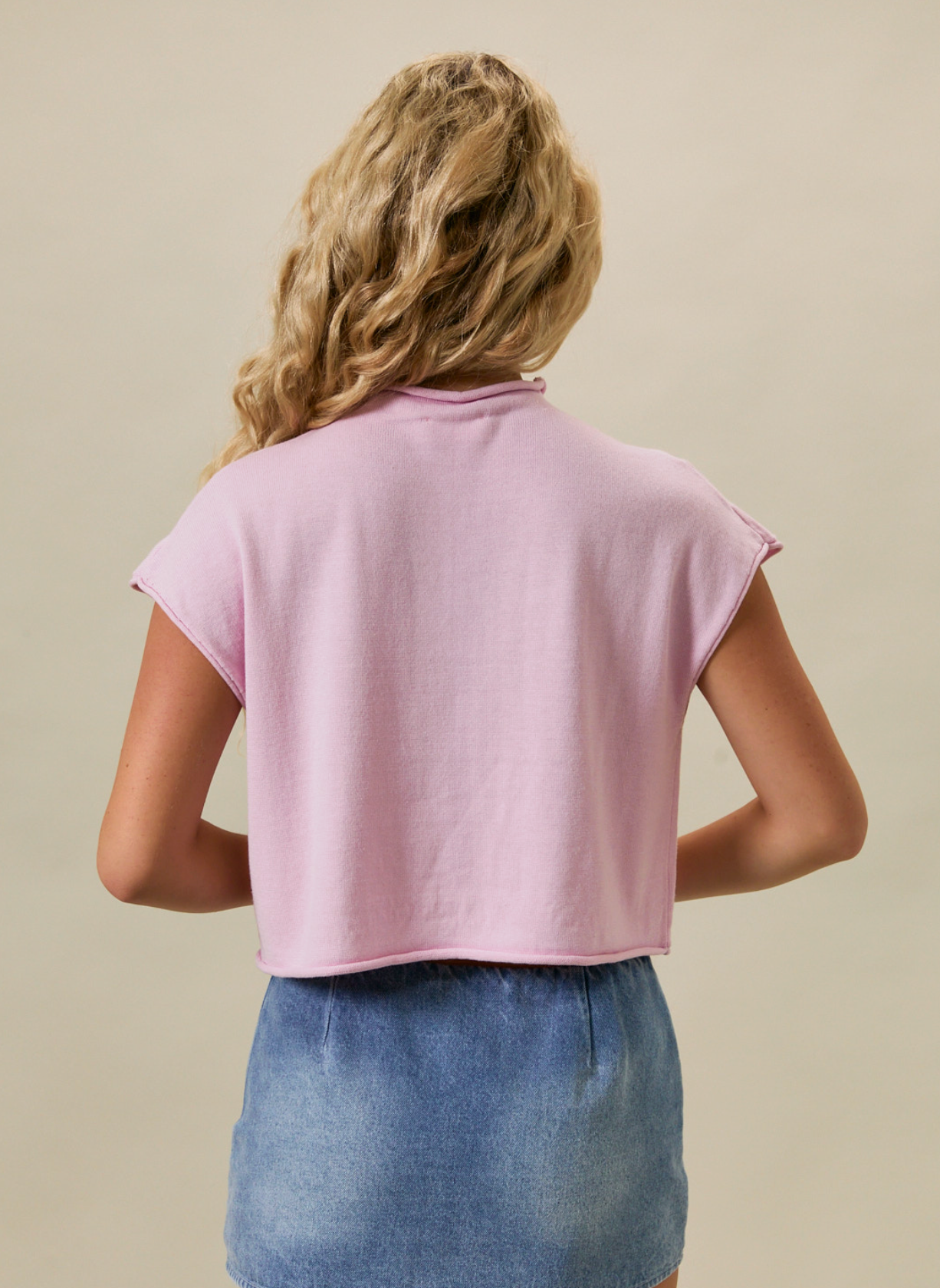 Mock Neck Short Sleeve Flag Sweater
