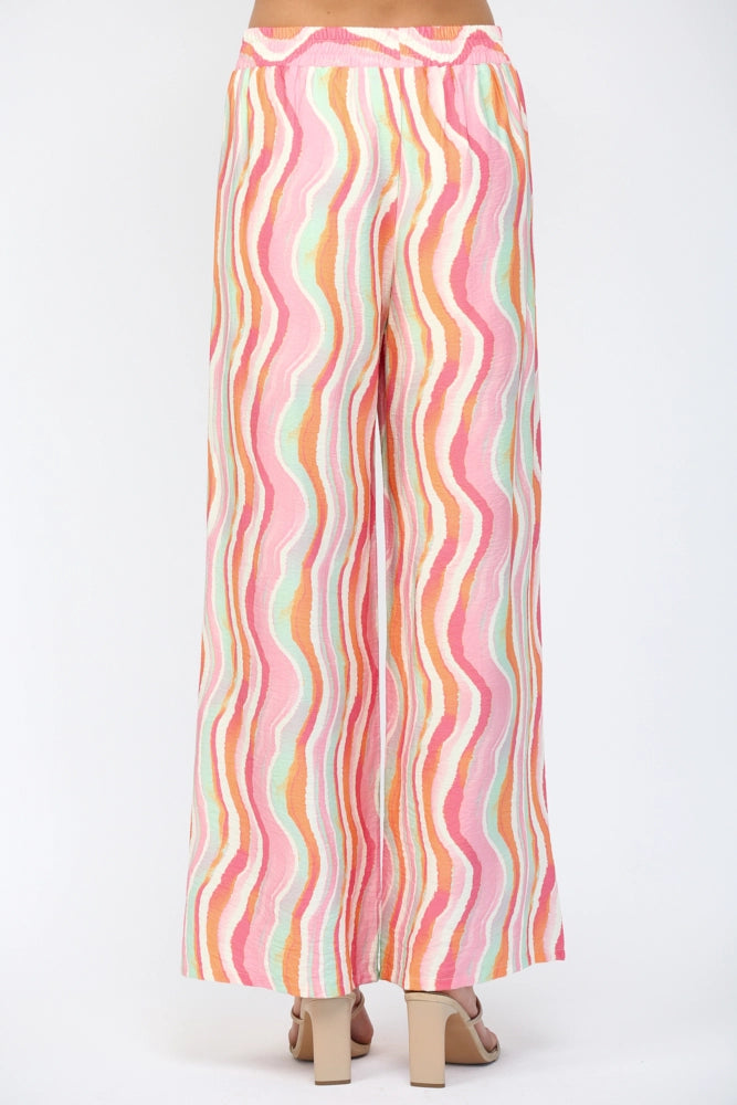 Wavy Stripe Print Rayon Wide Leg Pants