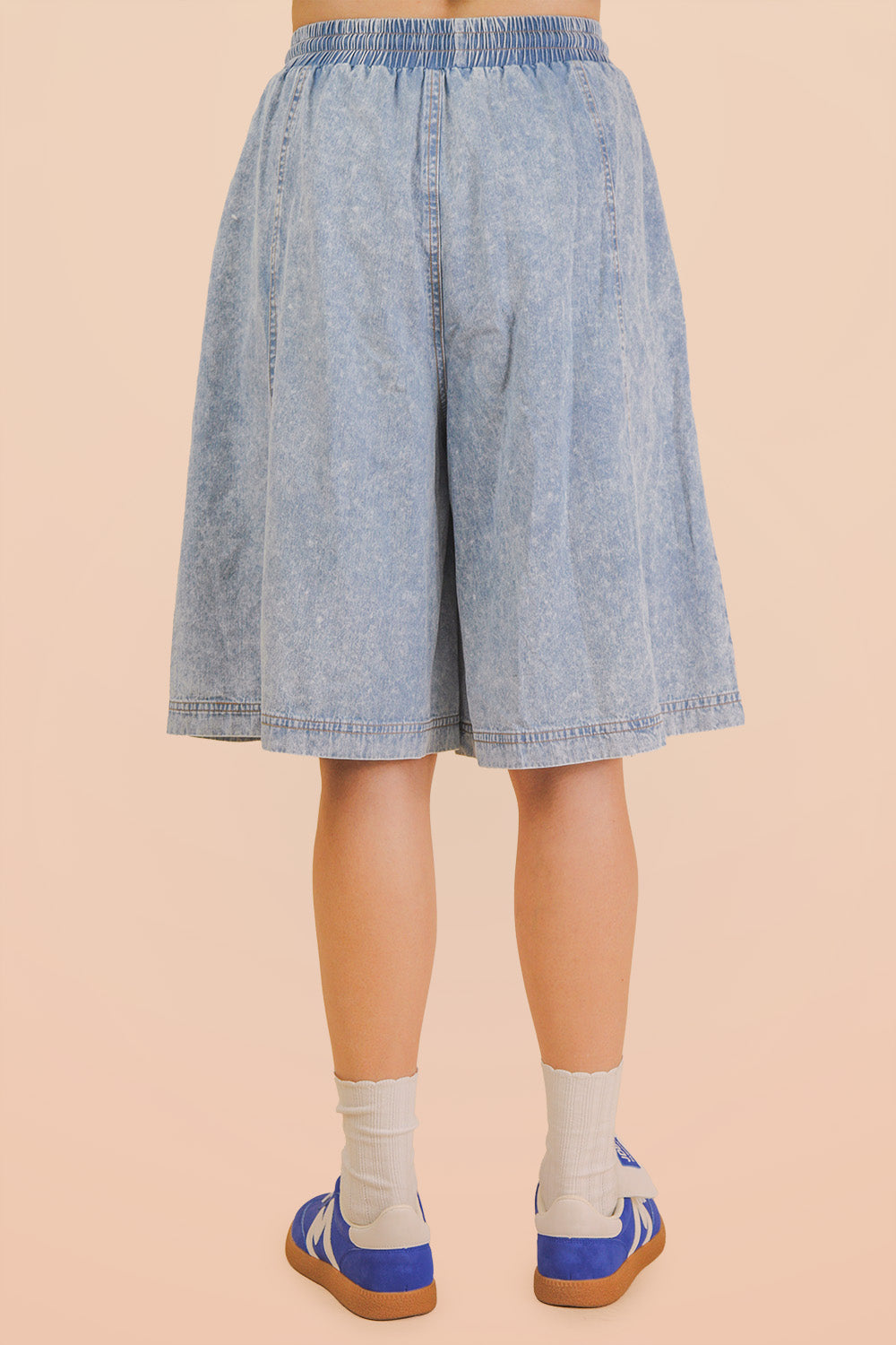 Wide Leg Washed Denim Short