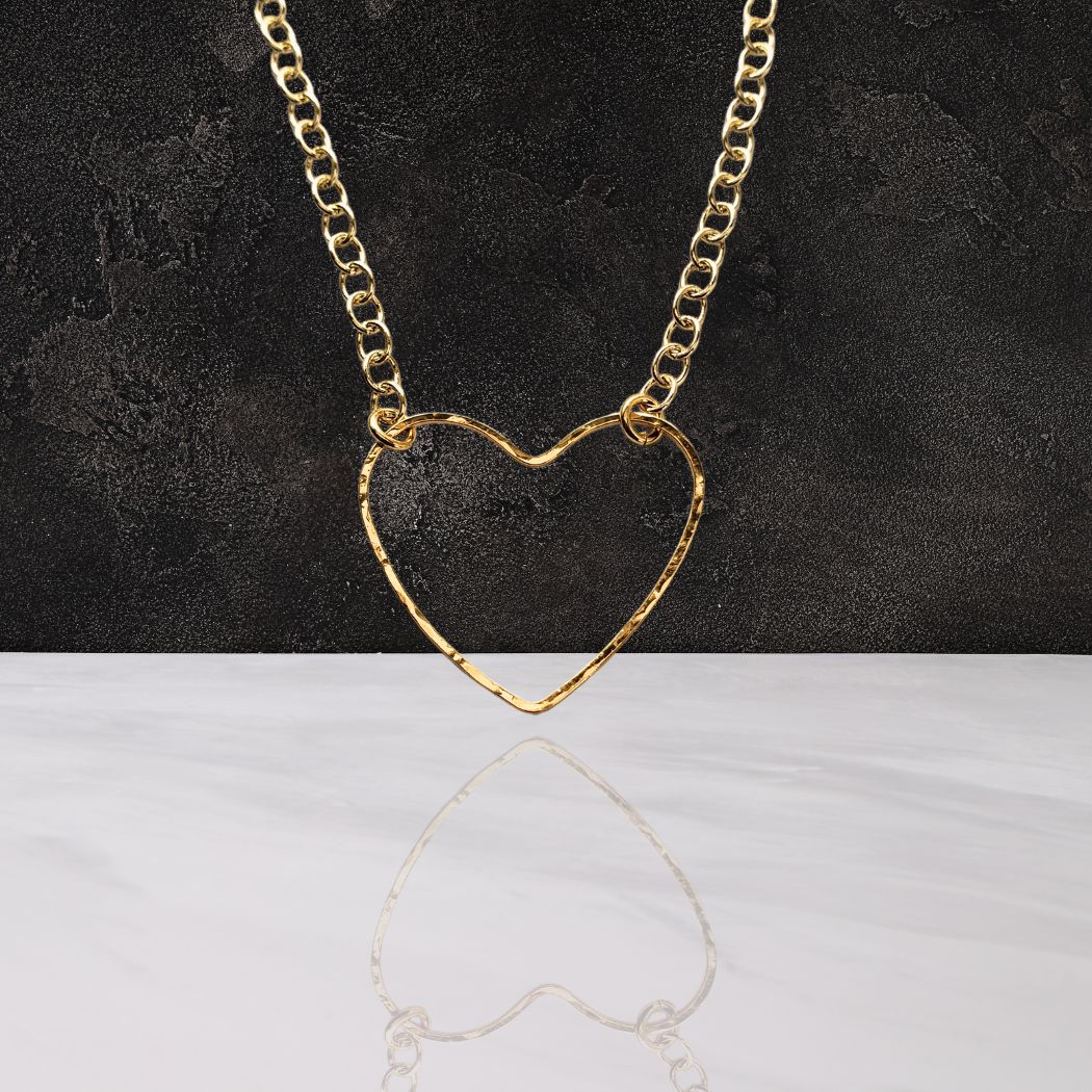 Medium Gold Hammered Heart Necklace