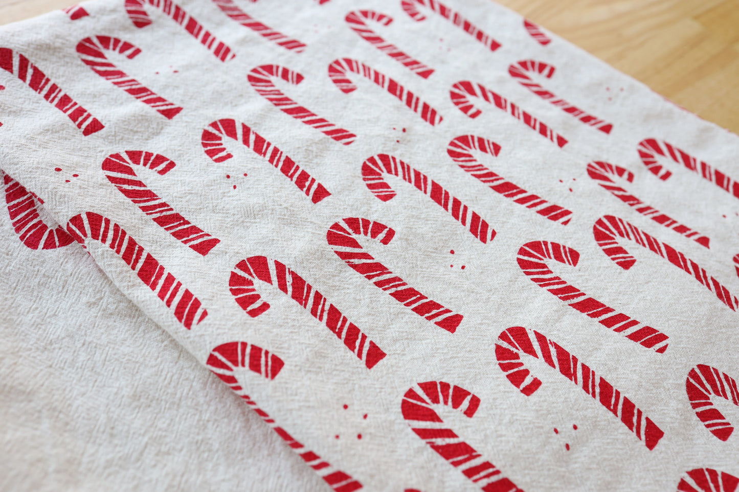 Handprinted Candy Cane Tea Towel