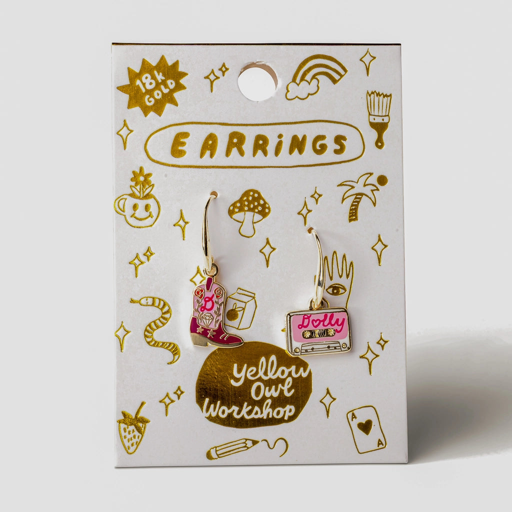 Dolly Earrings: Cowboy Boot & Cassette