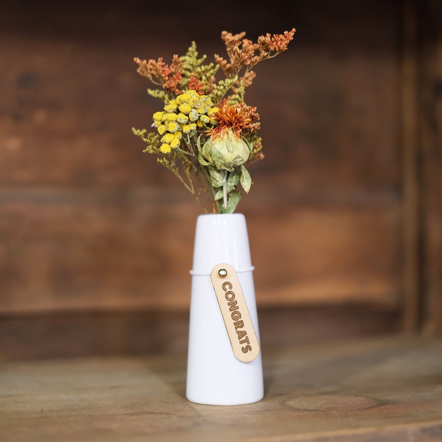 Mini Dried Floral Vase & Wood Gift Tag