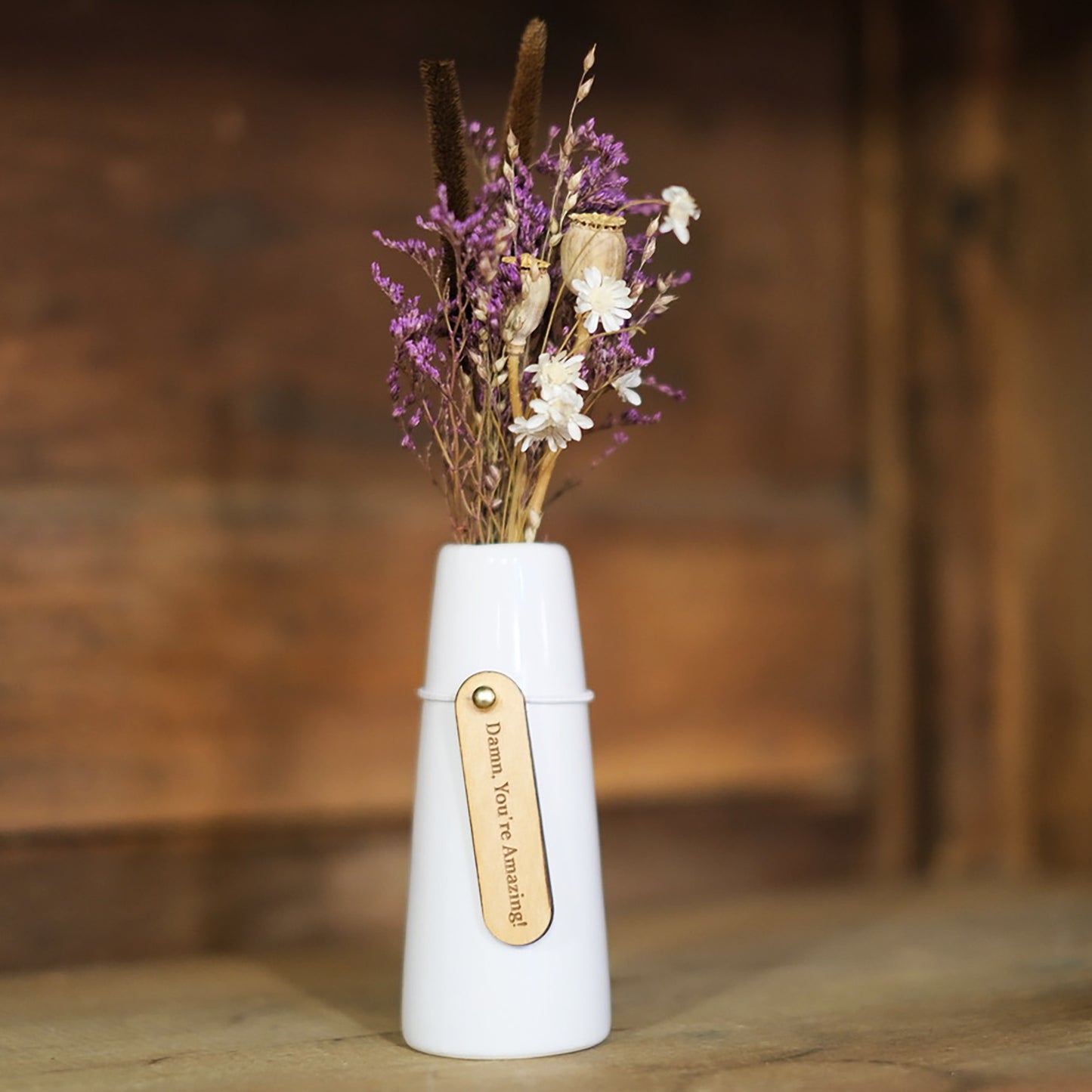 Mini Dried Floral Vase & Wood Gift Tag