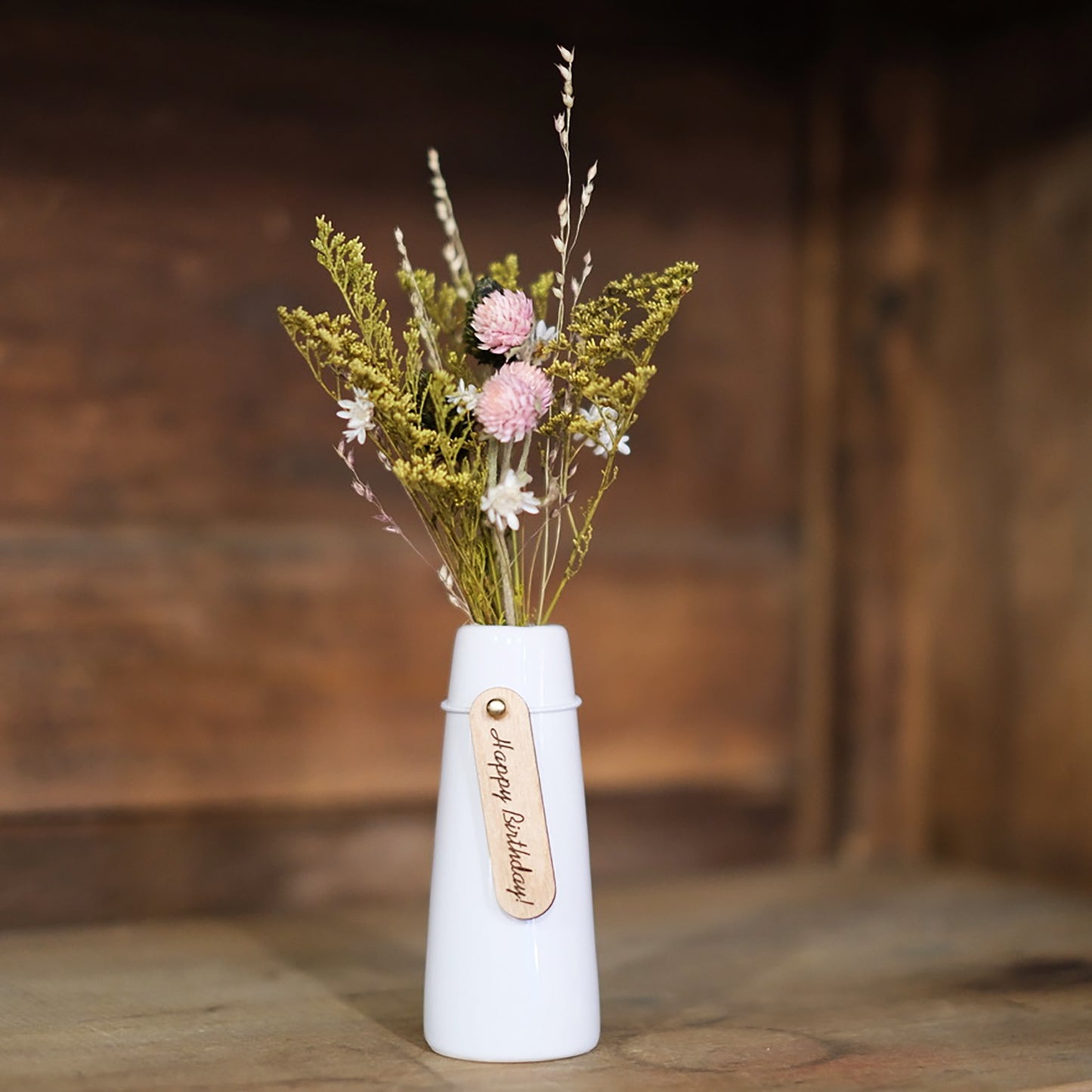Mini Dried Floral Vase & Wood Gift Tag