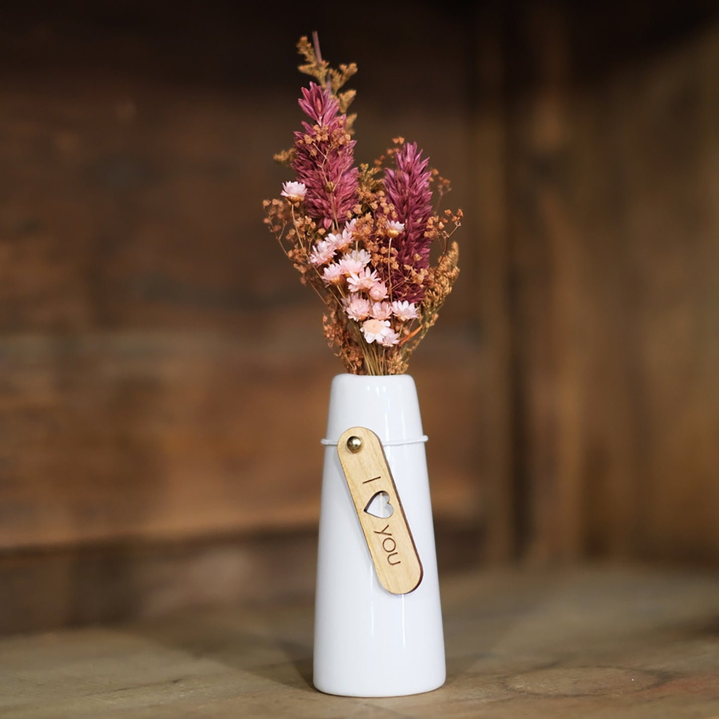 Mini Dried Floral Vase & Wood Gift Tag