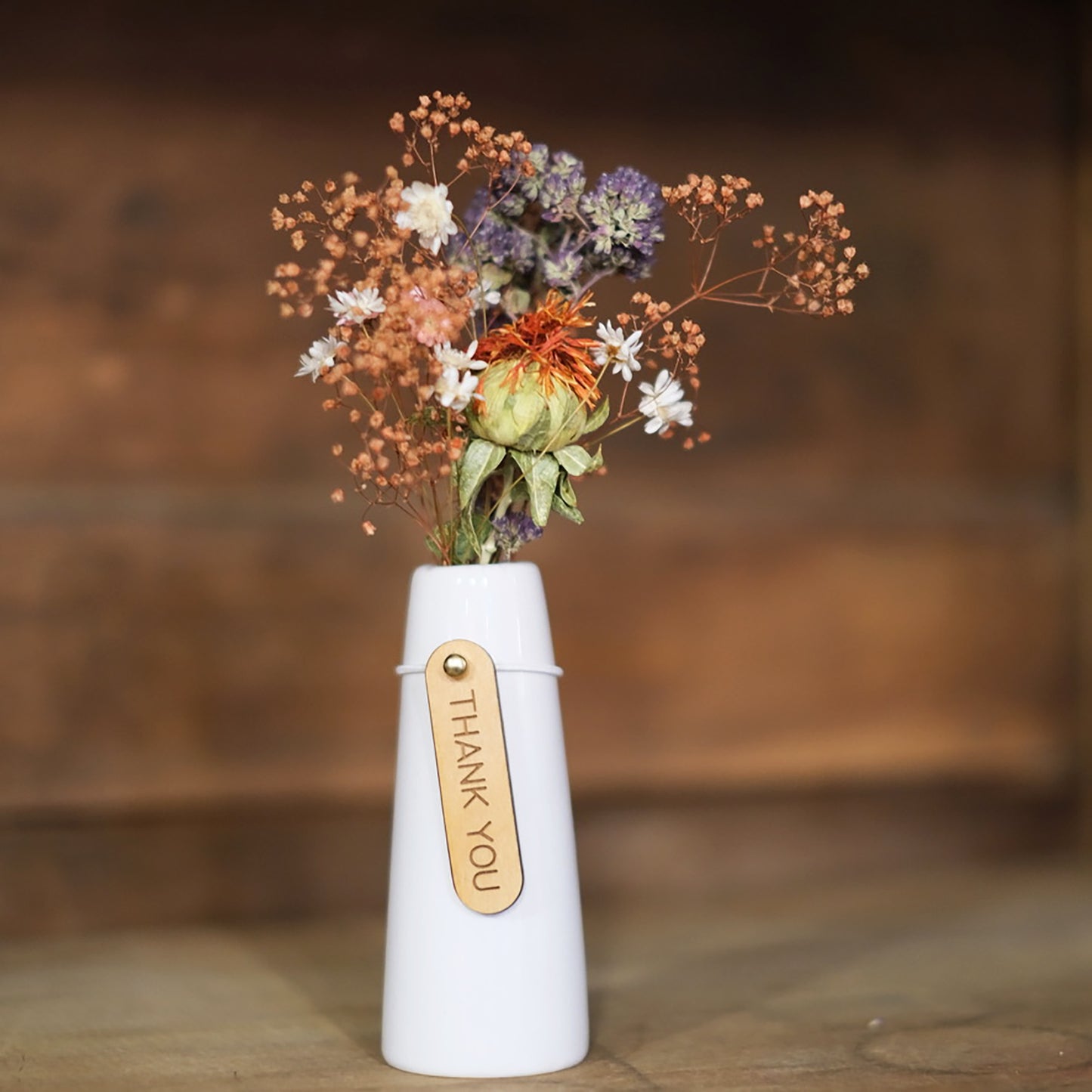 Mini Dried Floral Vase & Wood Gift Tag