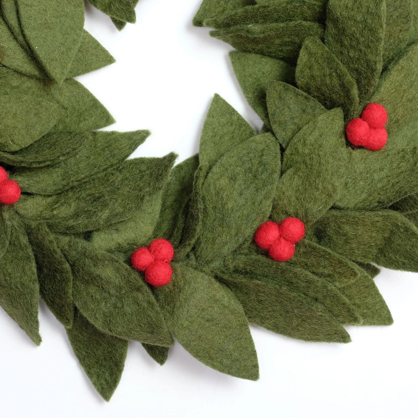 Green Felt Holly Wreath with Red Holly Berries