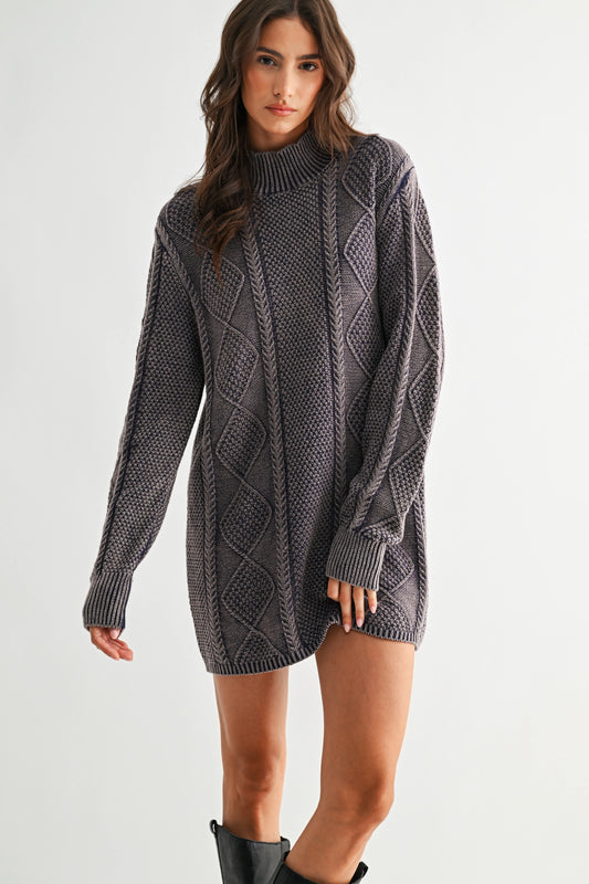 Cable Knit Washed Sweater Dress