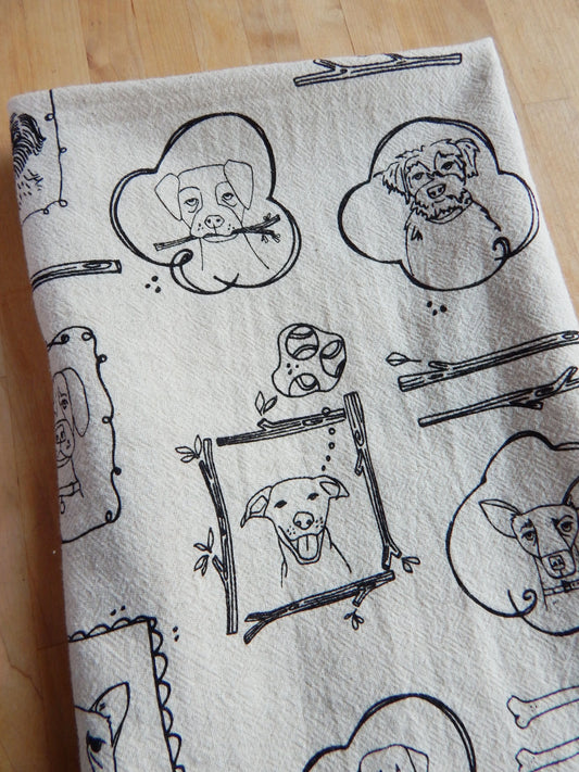 Handprinted Dog Portrait Kitchen Tea Towel