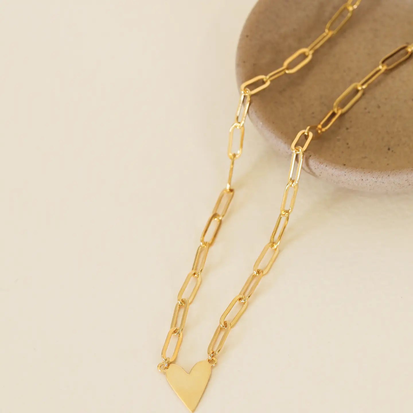 Gold Heart Pendant Link Chain Necklace