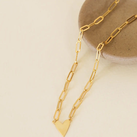 Gold Heart Pendant Link Chain Necklace