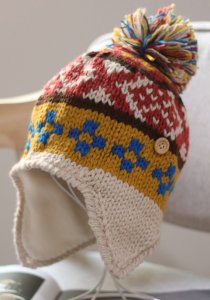 Jacquard Helmet Hat with Button Detail