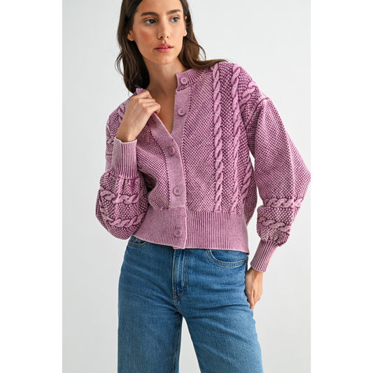 Faded Cable Knit Cardigan