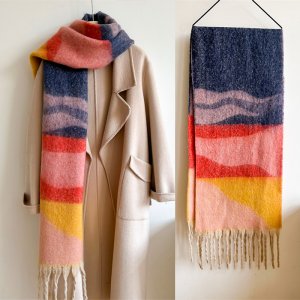 Brushed Geo Color Block Fringed Scarf