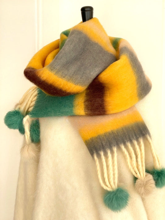 Brushed Color Block Pompom Scarf