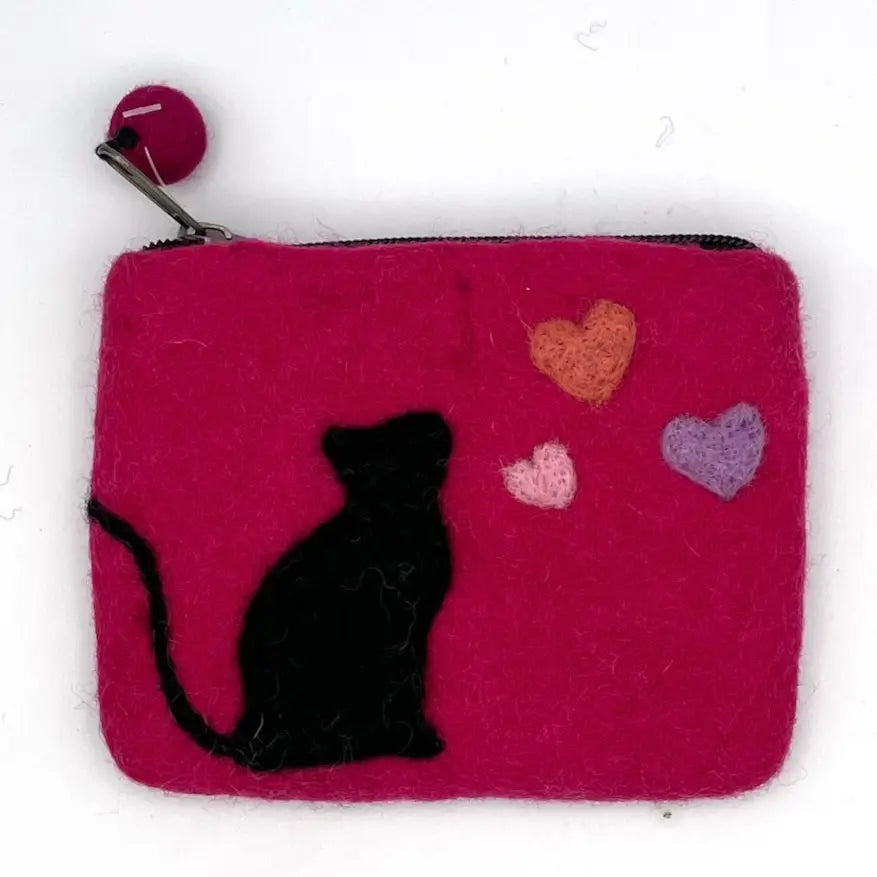 Cat with Hearts Felt Coin Purse