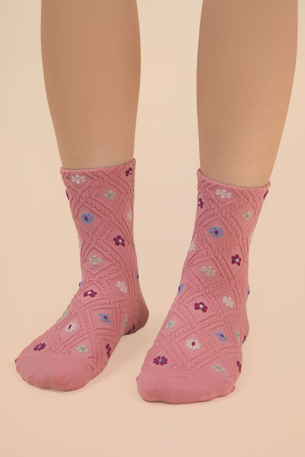 Floral Printed Textured Crew Socks