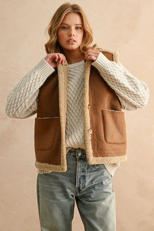 Reversible Faux Suede Sherpa Vest