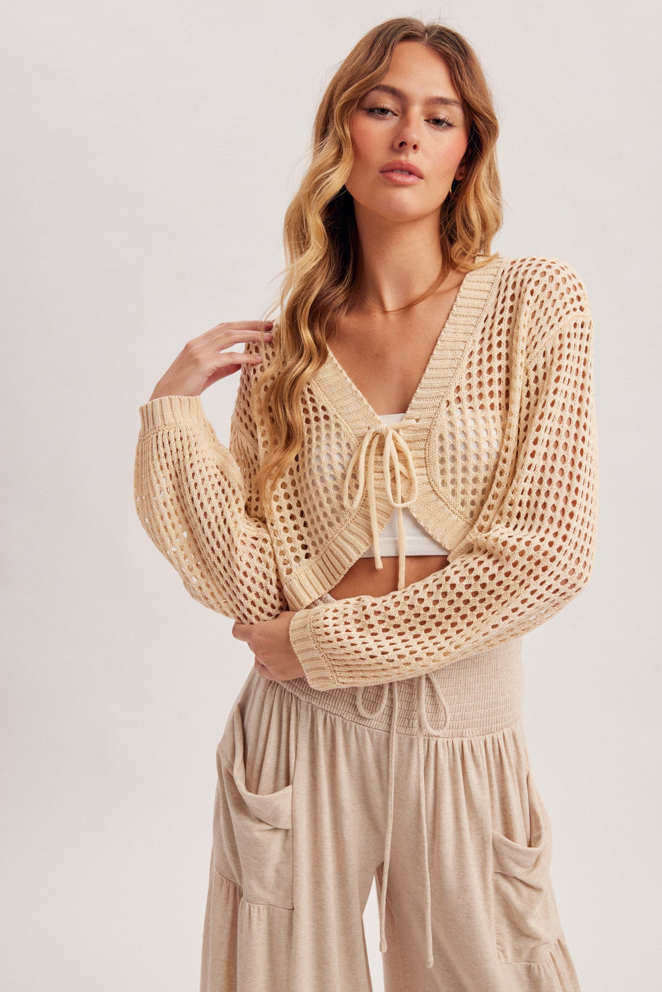 Crochet Tie Front Crop Cardigan