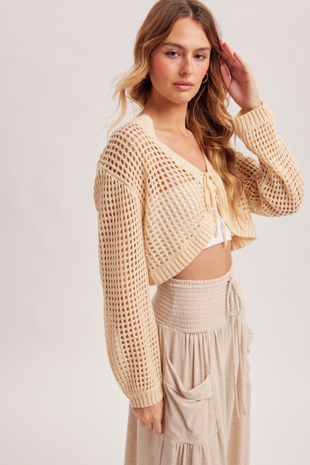 Crochet Tie Front Crop Cardigan