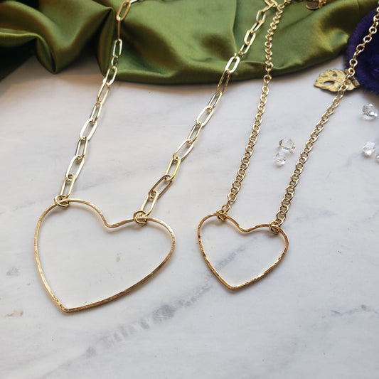 Medium Gold Hammered Heart Necklace