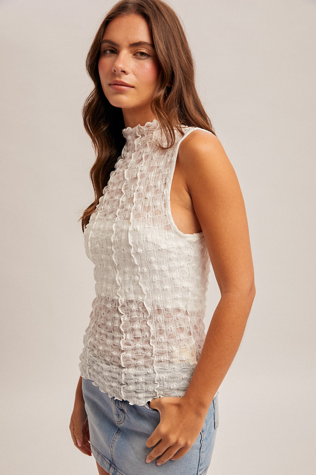 Lettuce Trim Sleeveless Lace Top