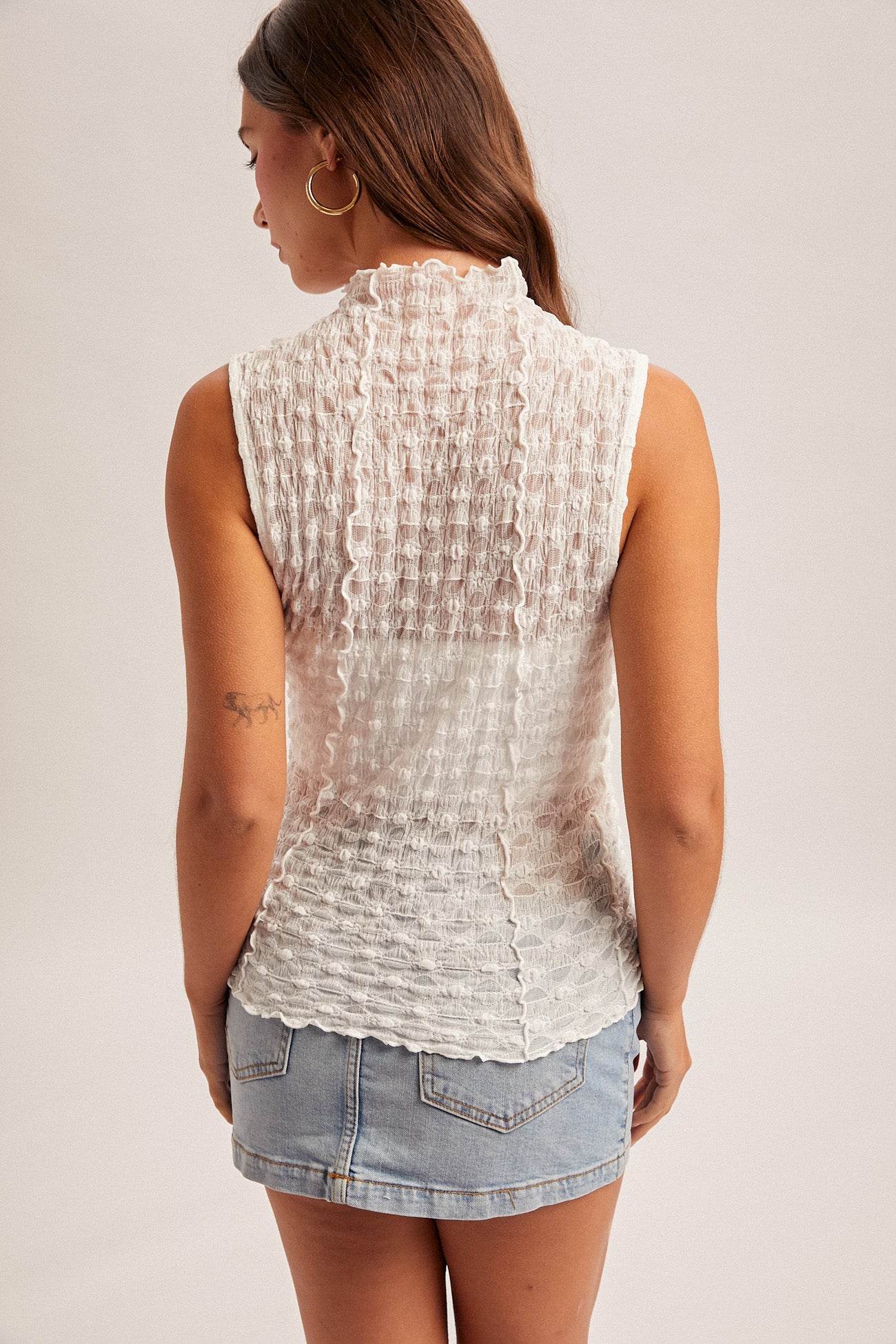 Lettuce Trim Sleeveless Lace Top