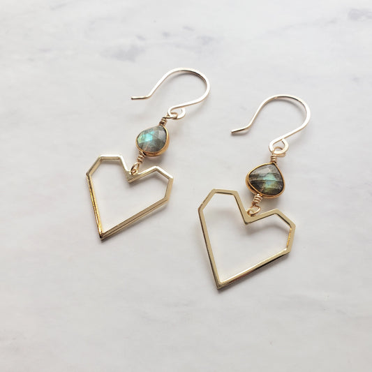 Geometric Heart Labradorite Earrings