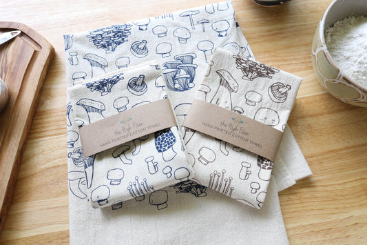 Handprinted Mushroom Tea Towel
