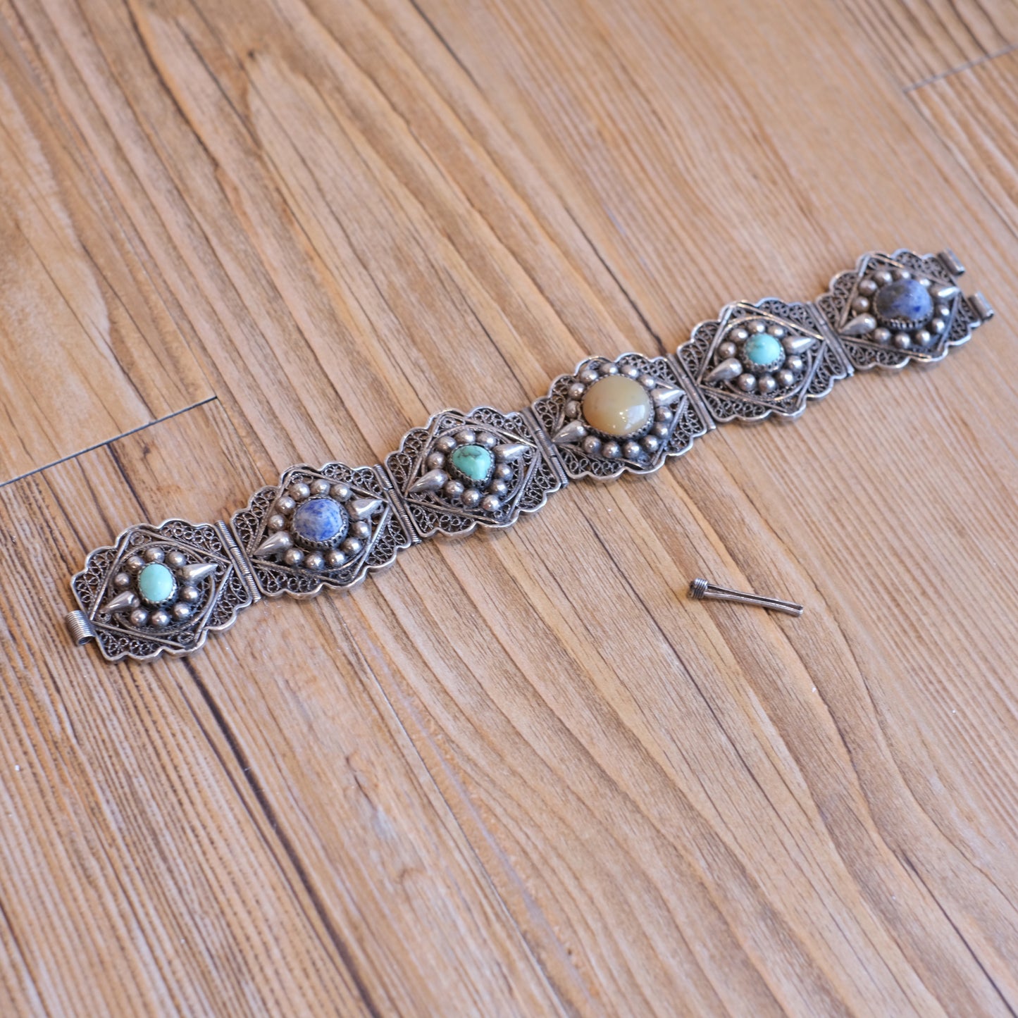 6 Stone Filagree Silver Bracelet