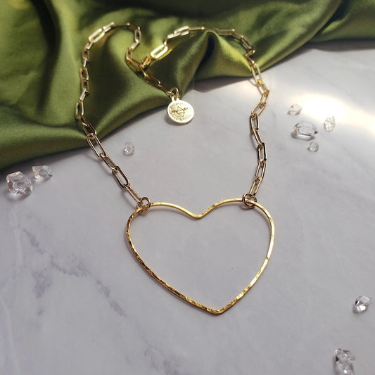 Big Gold Heart Paperclip Chain Necklace