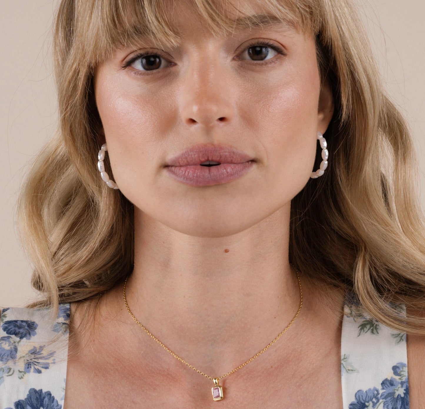 Rectangular Gold Baguette Pendant Necklace