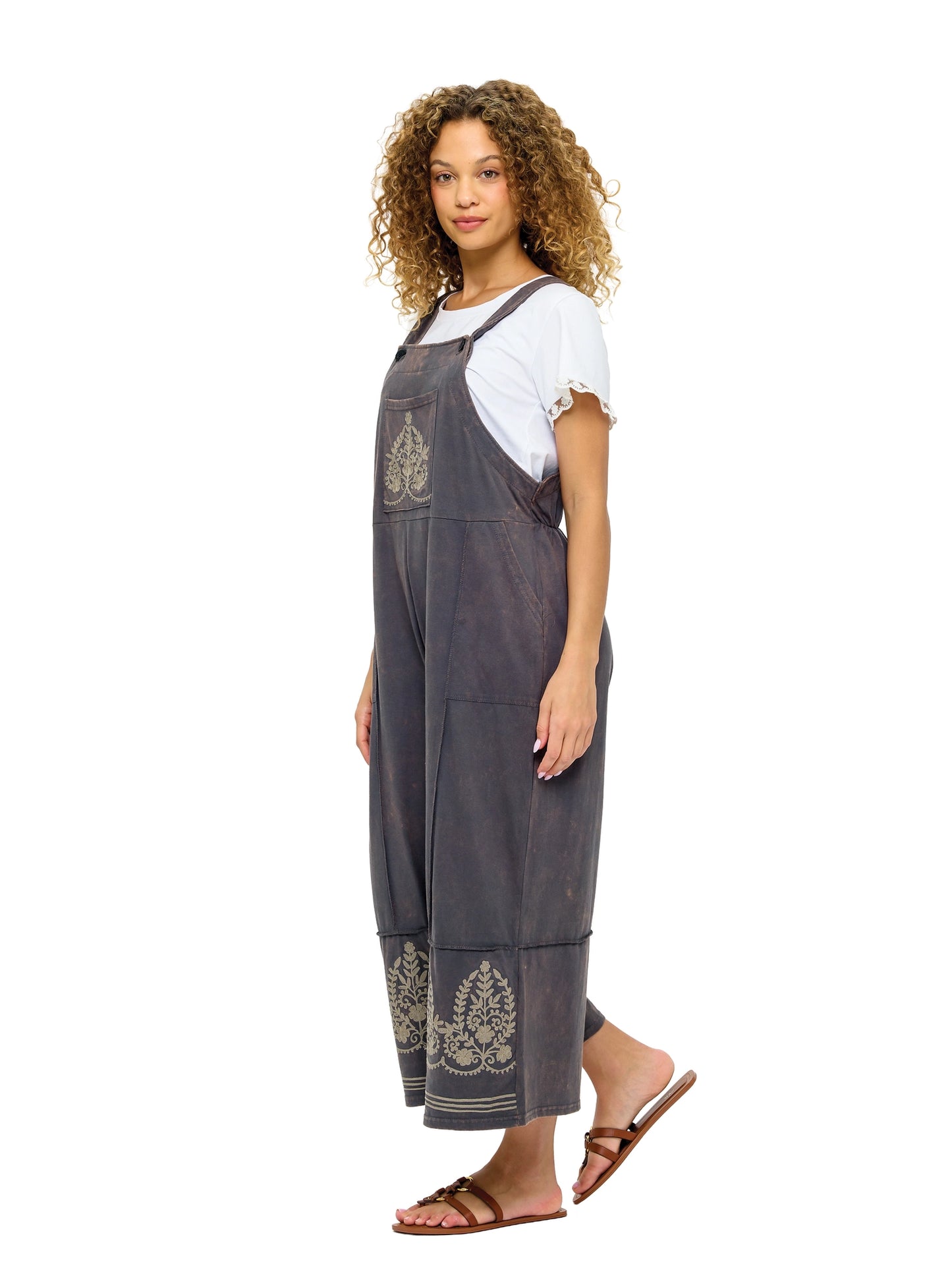 Boho Embroidered Details Midi Overall