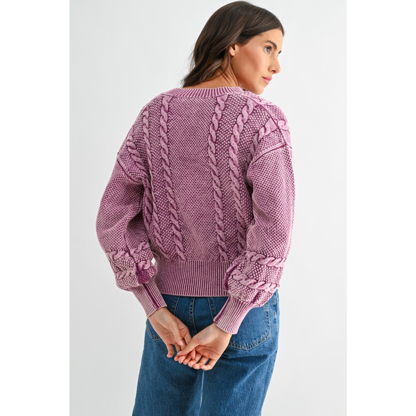 Faded Cable Knit Cardigan
