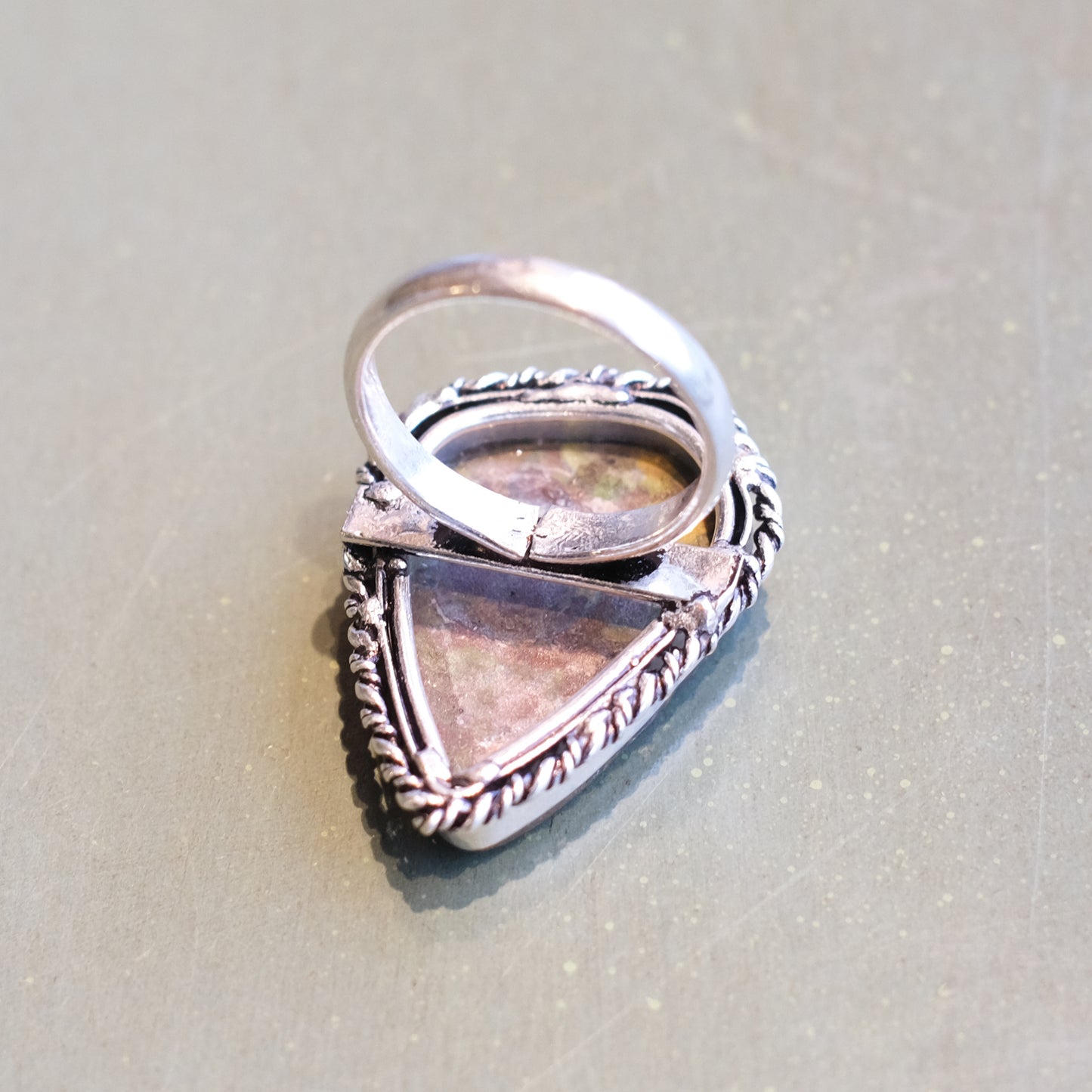 Asymmetrical Pear Shaped Rainforest Jasper Sterling Silver Ring