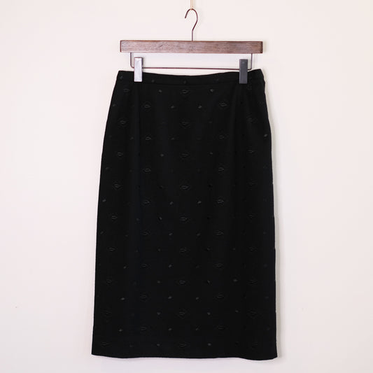 Black Embroidered Straight Skirt